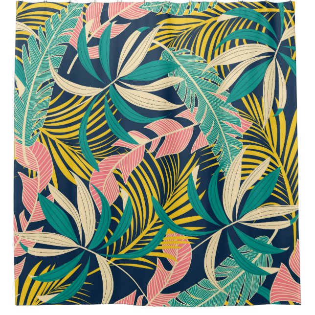 Colourful tropical leaves: summer pattern. shower curtain (Front)