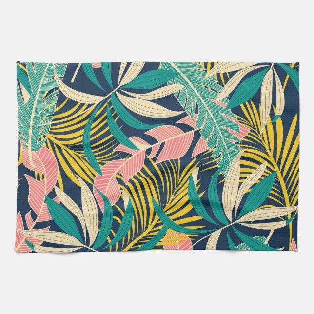 Colourful tropical leaves: summer pattern. tea towel (Horizontal)
