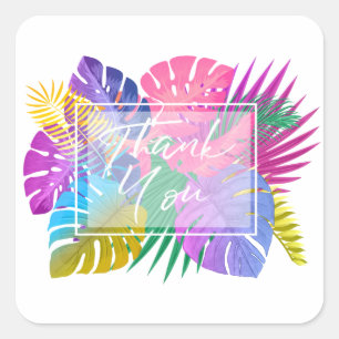 Colourful Tropical Leaves Thank You ID575 Square Sticker