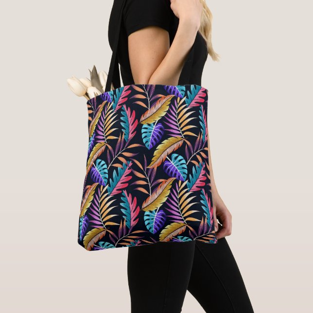 Colourful Tropical Leaves Tote Bag (Close Up)