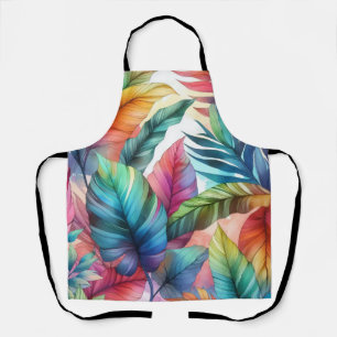 Colourful Tropical Leaves Watercolor Design Apron