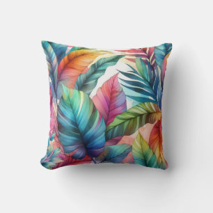 Colourful Tropical Leaves Watercolor Design Cushion