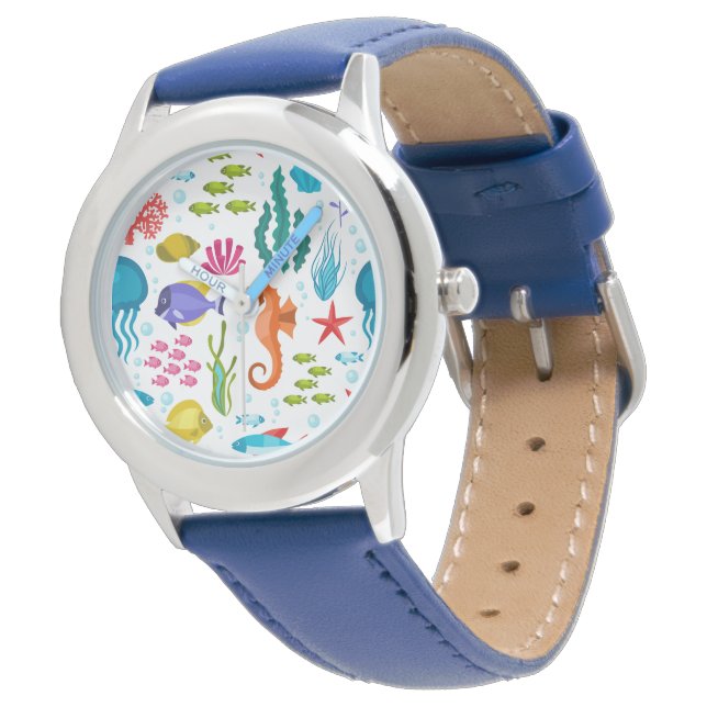 Colourful tropical life and animals pattern watch (Angled)