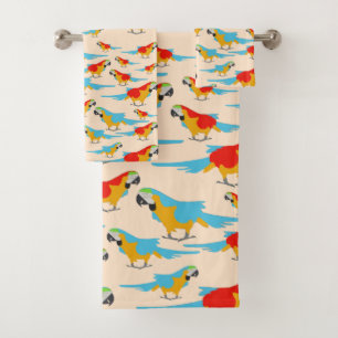 Colourful Tropical Macaw Pattern Bath Towel Set