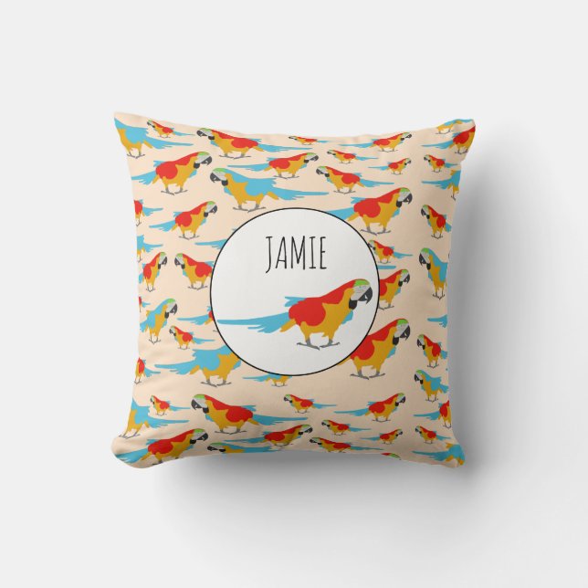 Colourful Tropical Macaw Pattern Cushion (Front)