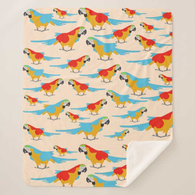 Colourful Tropical Macaw Pattern Sherpa Blanket (Front)