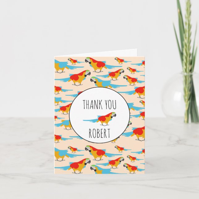 Colourful Tropical Macaw Pattern Thank You Card (Front)