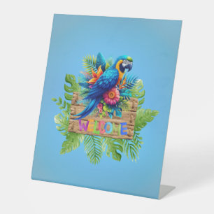 Colourful/tropical Macaw welcome Pedestal Sign