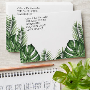 Colourful Tropical Monstera Palm Leaves Wedding Envelope