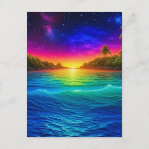 Colourful Tropical Ocean Sunset with Palm Trees Postcard