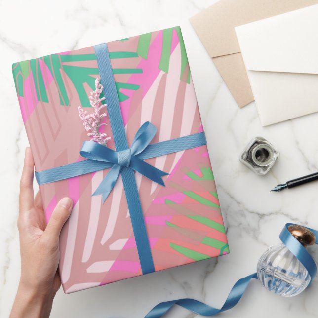 Colourful Tropical Palm Leaves Pattern Wrapping Paper (Gifting)