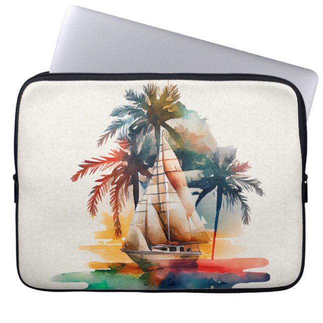 Colourful Tropical Palm Sailboat Electronics Bag (Front)