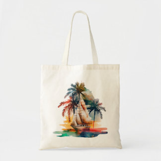 Colourful Tropical Palm Sailboat Tote Bag