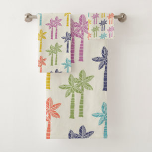 Colourful Tropical Palm Tree Pattern Bath Towel Set