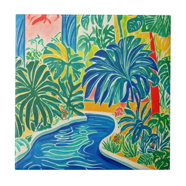 Colourful Tropical Palm Tree Pattern Ceramic Tile (Front)