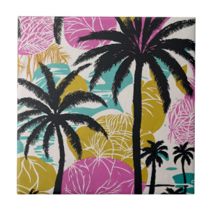 Colourful Tropical Palm Tree Pattern Ceramic Tile
