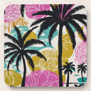 Colourful Tropical Palm Tree Pattern Coaster