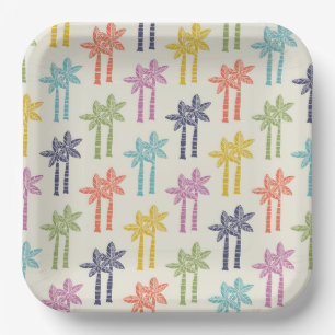 Colourful Tropical Palm Tree Pattern Paper Plate
