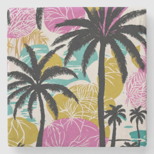 Colourful Tropical Palm Tree Pattern Stone Coaster
