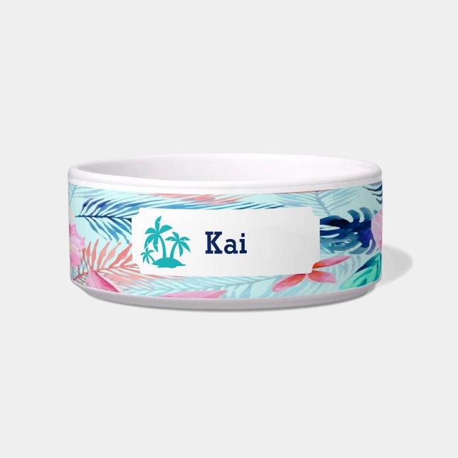 Colourful Tropical Palm Tree Personalised Pet Bowl (Front)