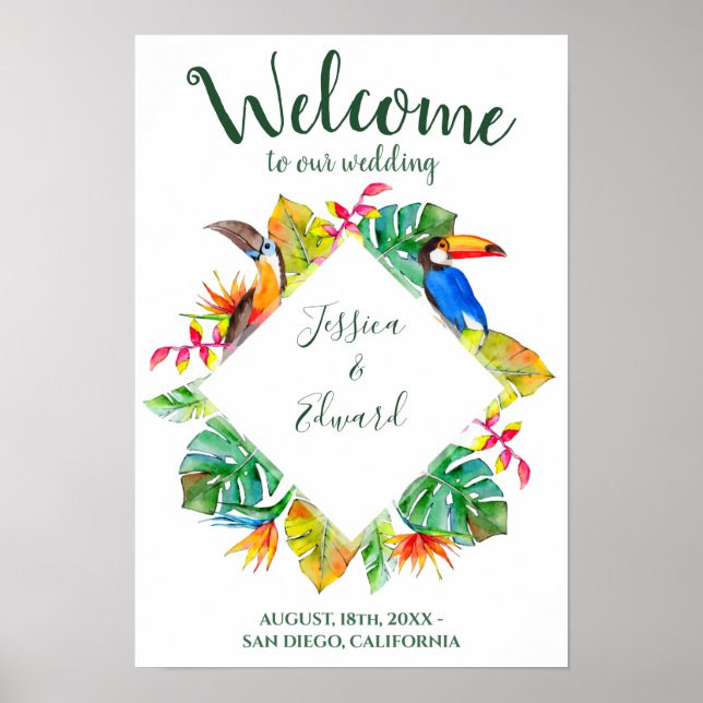 Colourful Tropical Paradise Luau Welcome Wedding Poster (Front)