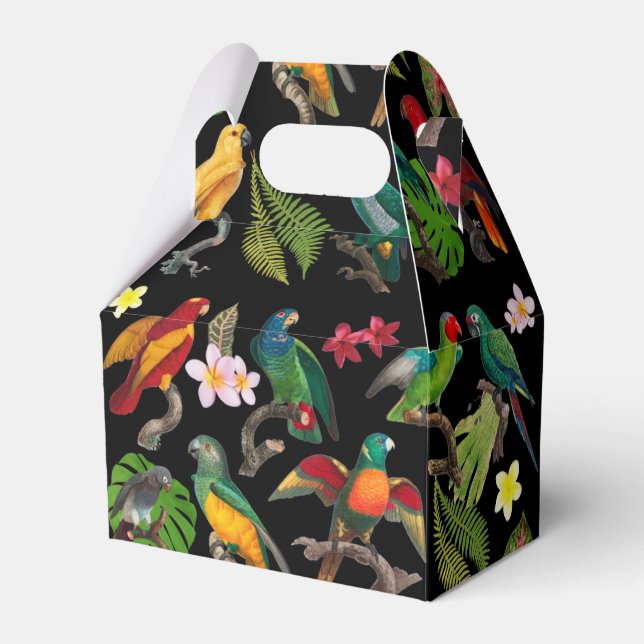 Colourful Tropical Parrots, Leaves & Flowers   Favour Box (Front Side)