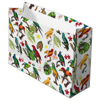 Colourful Tropical Parrots, Leaves & Flowers