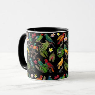 Colourful Tropical Parrots, Leaves & Flowers  Mug