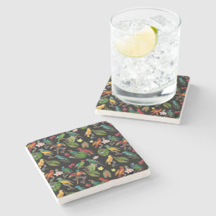 Colourful Tropical Parrots, Leaves & Flowers  Stone Coaster