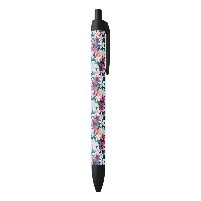 Colourful Tropical Pattern Black Ink Pen (Bottom (Vertical))