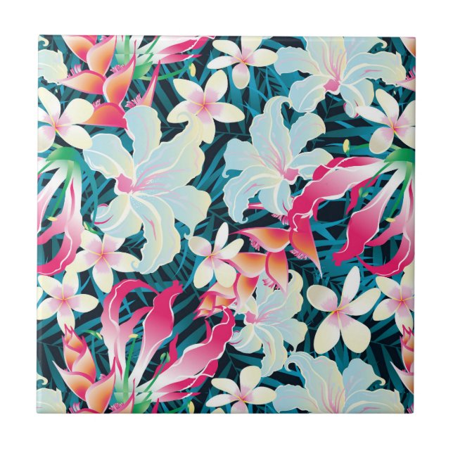 Colourful Tropical Pattern Ceramic Tile (Front)