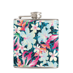 Colourful Tropical Pattern Hip Flask