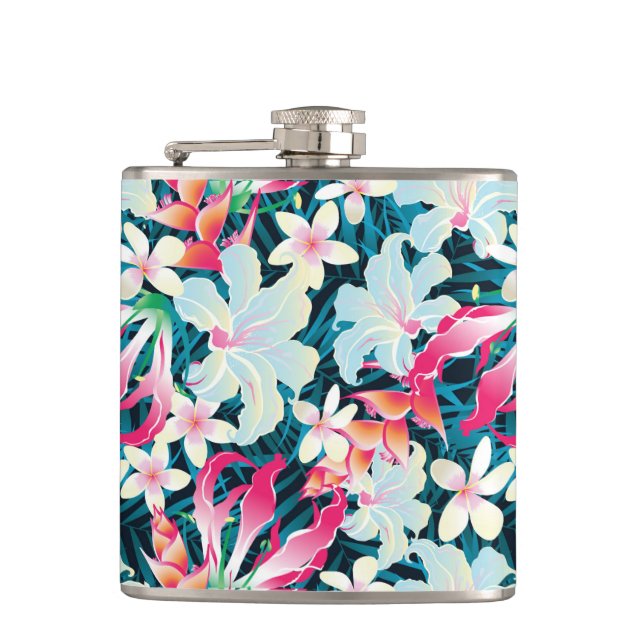Colourful Tropical Pattern Hip Flask (Front)