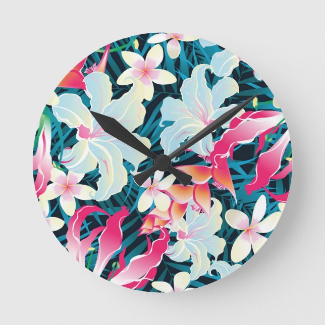 Colourful Tropical Pattern Round Clock (Front)