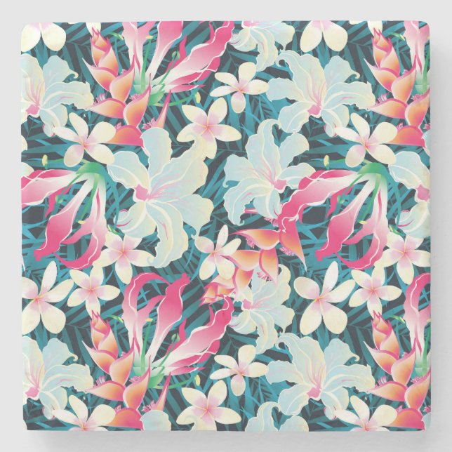 Colourful Tropical Pattern Stone Coaster (Front)