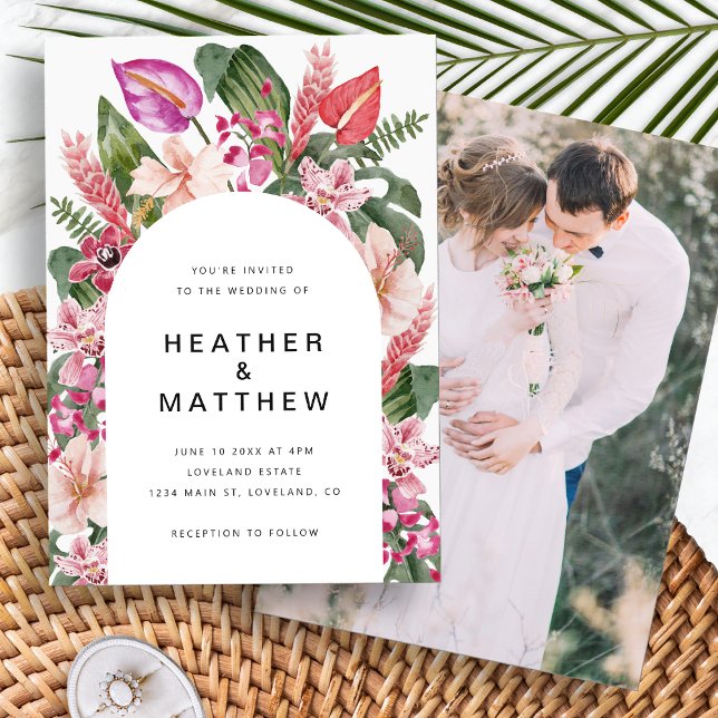 Colourful Tropical Photo Wedding Invitation (Colorful Tropical Floral Photo Wedding Invitation by Painted Paperie
)