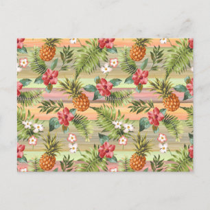 Colourful Tropical Pineapple Fruit Floral Pattern Postcard