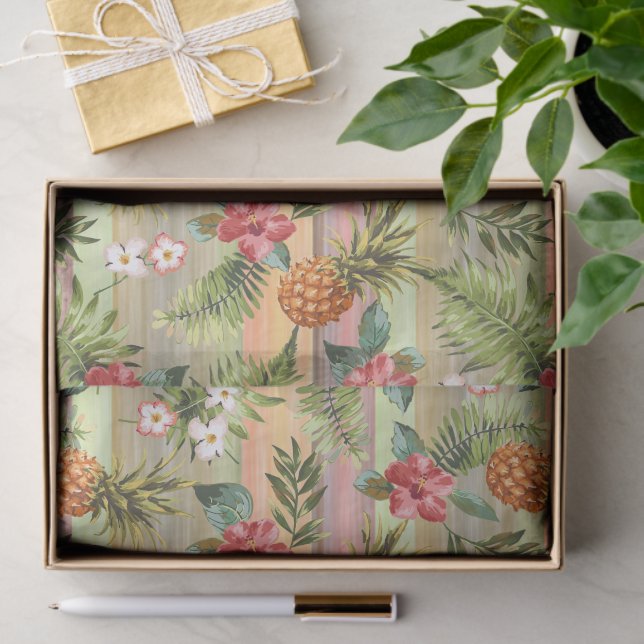 Colourful Tropical Pineapple Fruit Floral Pattern Tissue Paper (Gift)