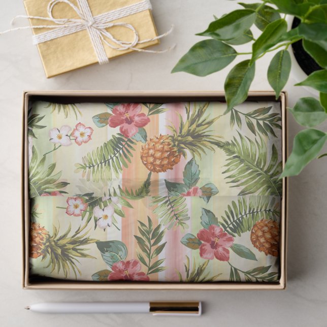 Colourful Tropical Pineapple Fruit Floral Pattern Tissue Paper (Gift)