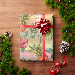 Colourful Tropical Pineapple Fruit Floral Pattern Wrapping Paper