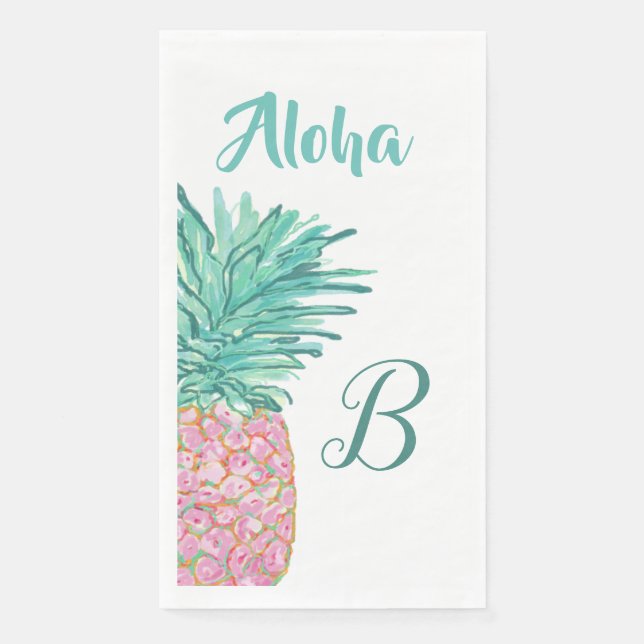 Colourful Tropical Pineapple Monogram Napkin (Front)