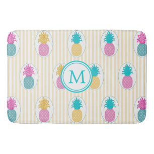 Colourful Tropical Pineapple Yellow Stripe Bath Mat