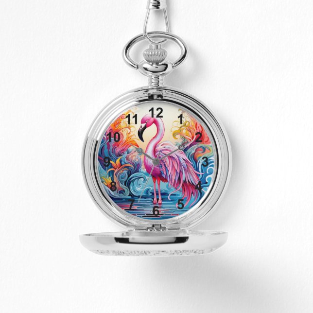 Colourful Tropical Pink Flamingo Elegant Womans Watch (Front)