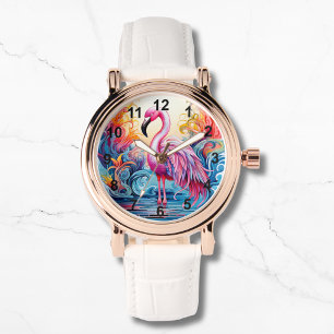 Colourful Tropical Pink Flamingo Elegant Womans Watch