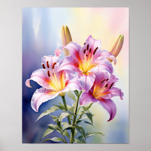 Colourful Tropical Pink Lily Floral  Poster