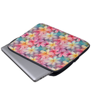 Colourful Tropical Plumeria Frangipani Patterned Laptop Sleeve