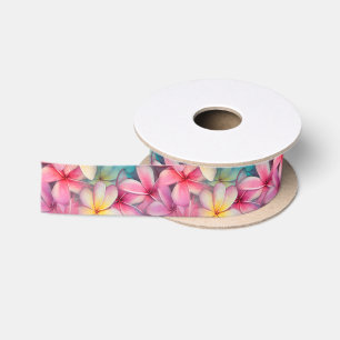 Colourful Tropical Plumeria Frangipani Patterned Satin Ribbon