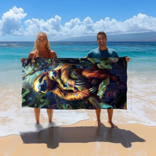 Colourful Tropical Sloth & Baby Beach Towel (Take this great towel on vacation with you - large size but light weight for easy packing)