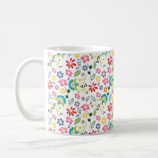 Colourful Tropical Spring Flowers Coffee Mug (Left)
