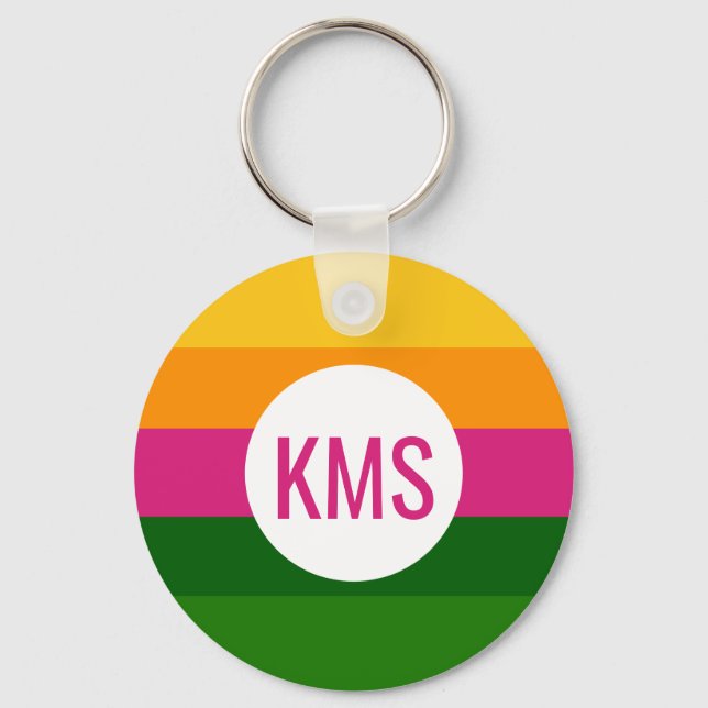 Colourful Tropical Stripes Monogram Initial Key Ring (Front)